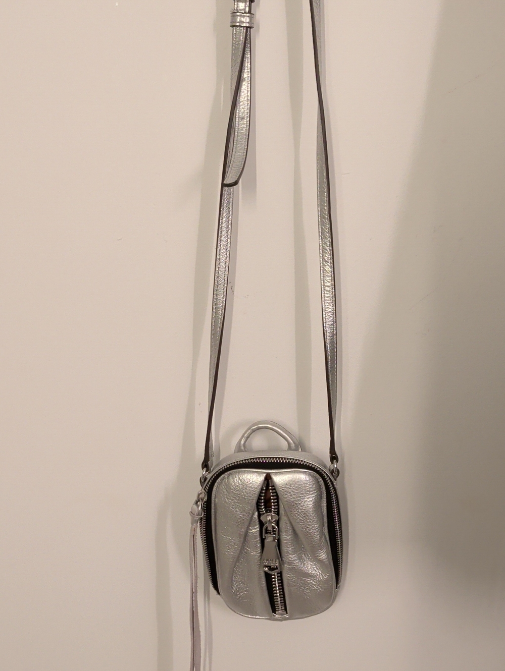 Aimee Kestenberg Metallic Silver Mini Crossbody with Front Zip Detail